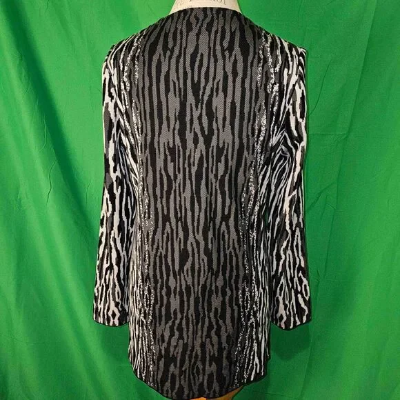 Ming Wang Womens Black Gray Animal Print Long Open Front Cardigan Sweater Small - Picture 2 of 5